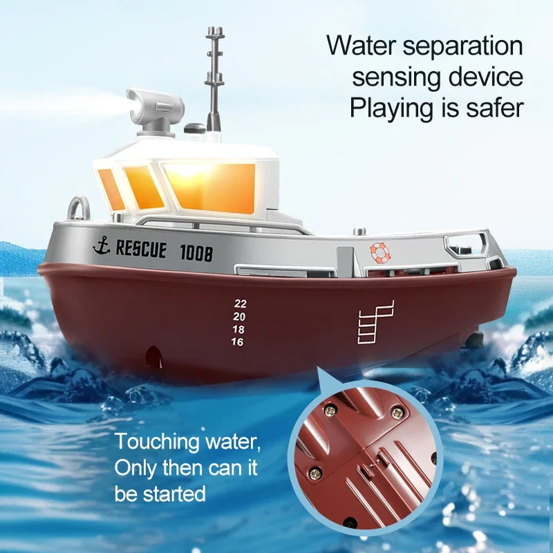 S820 RC Tugboat 1/72 Mini Boat 2.4G Dual Motors Remote Control Ship Electric Watercraft Model Toys with LED Light for Kids Gift