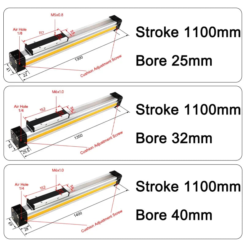 OSP Pneumatic Air Cylinder Bore 25/32/40mm Mechanically Jointed Double Acting Rodless High Thrust OSP-25