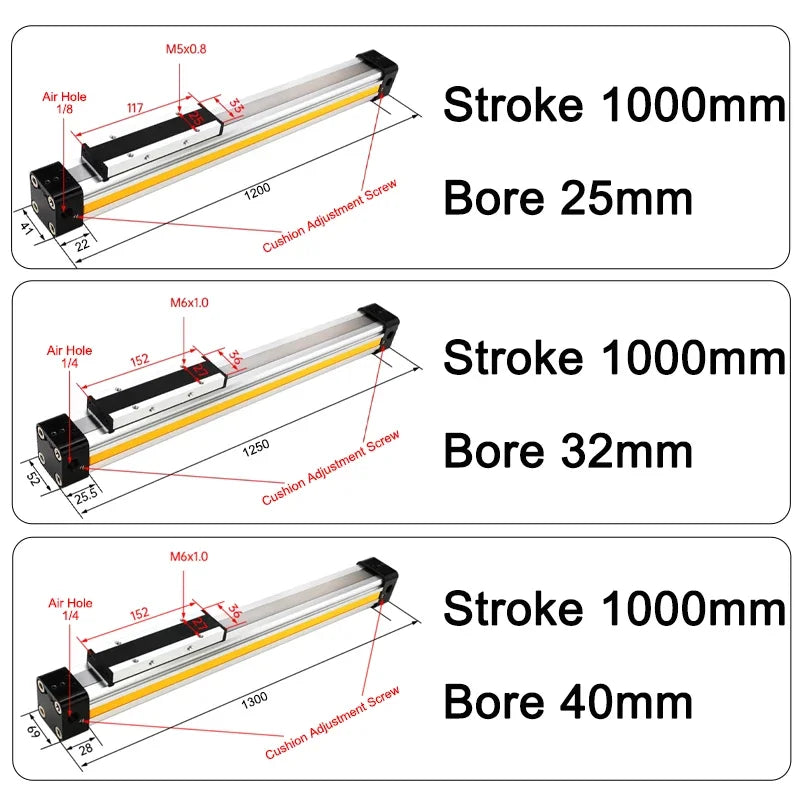OSP Pneumatic Air Cylinder Bore 25/32/40mm Mechanically Jointed Double Acting Rodless High Thrust OSP-25