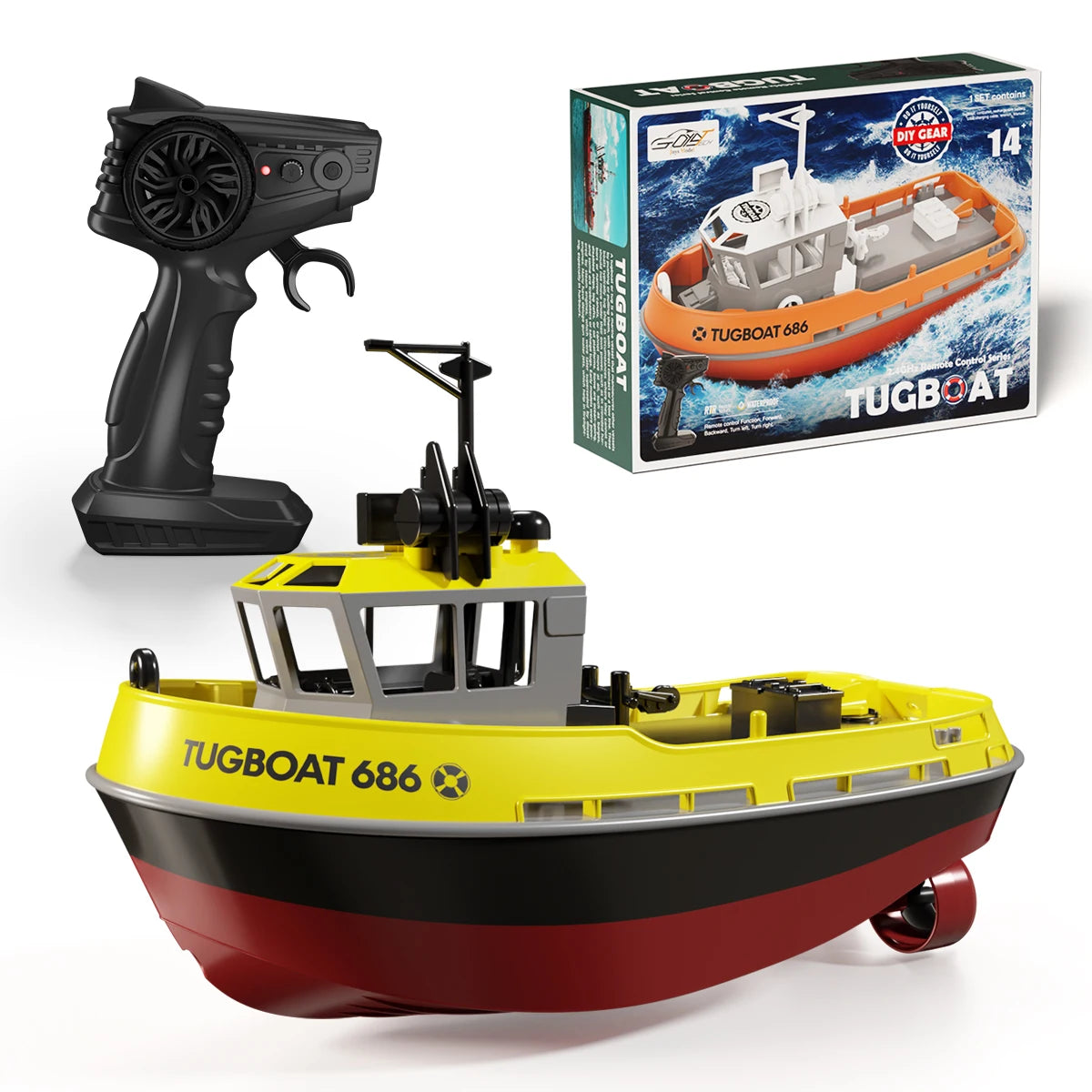 JIKEFUN 686 Rc Boat 2.4G 1/72 Powerful Dual Motor Long Range Wireless Electric Remote Control Tugboat Model Toys for Boys Gift
