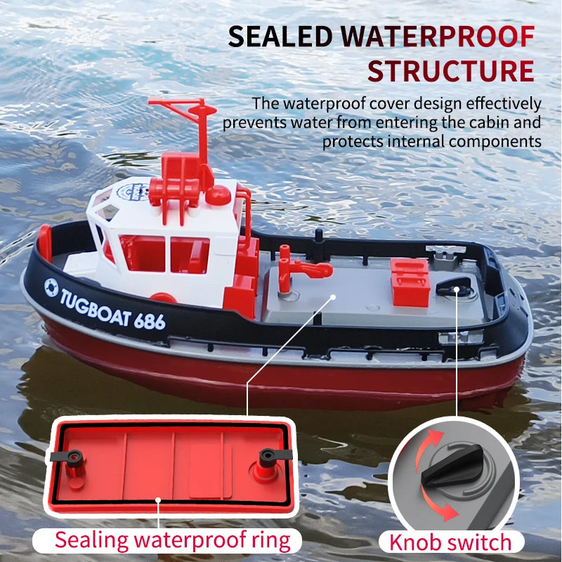 JIKEFUN 686 Rc Boat 2.4G 1/72 Powerful Dual Motor Long Range Wireless Electric Remote Control Tugboat Model Toys for Boys Gift