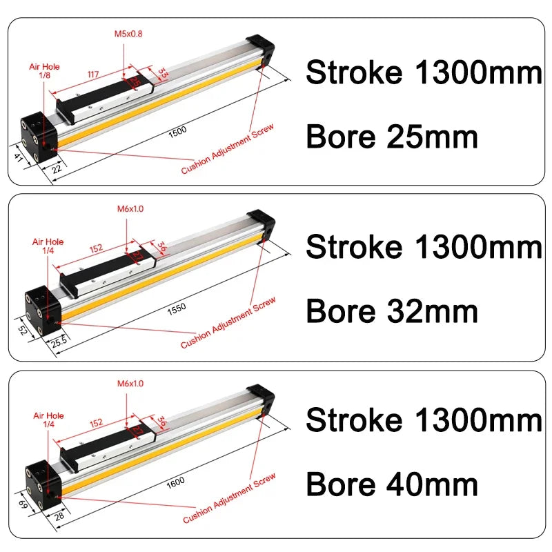 OSP Pneumatic Air Cylinder Bore 25/32/40mm Mechanically Jointed Double Acting Rodless High Thrust OSP-25