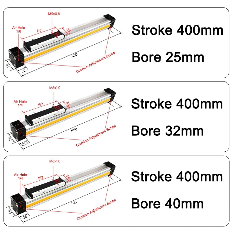 OSP Pneumatic Air Cylinder Bore 25/32/40mm Mechanically Jointed Double Acting Rodless High Thrust OSP-25