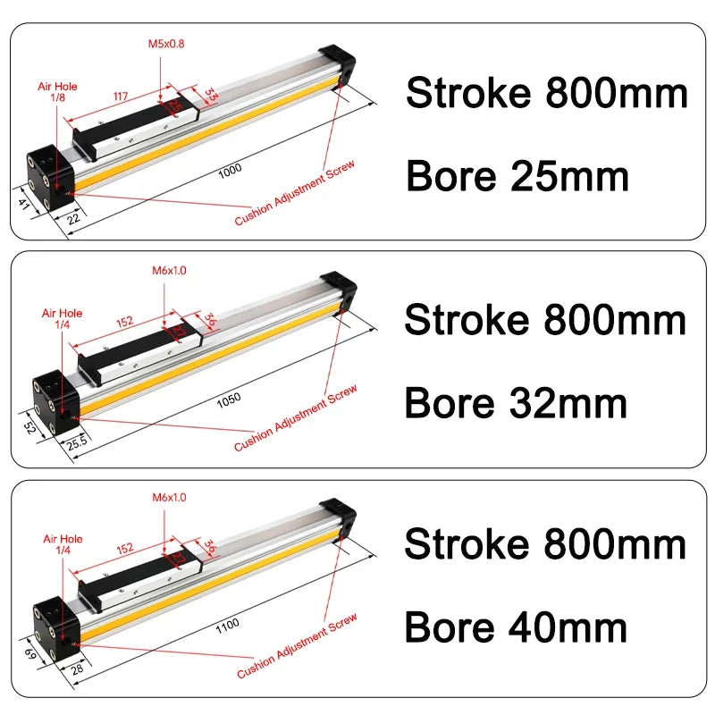 OSP Pneumatic Air Cylinder Bore 25/32/40mm Mechanically Jointed Double Acting Rodless High Thrust OSP-25