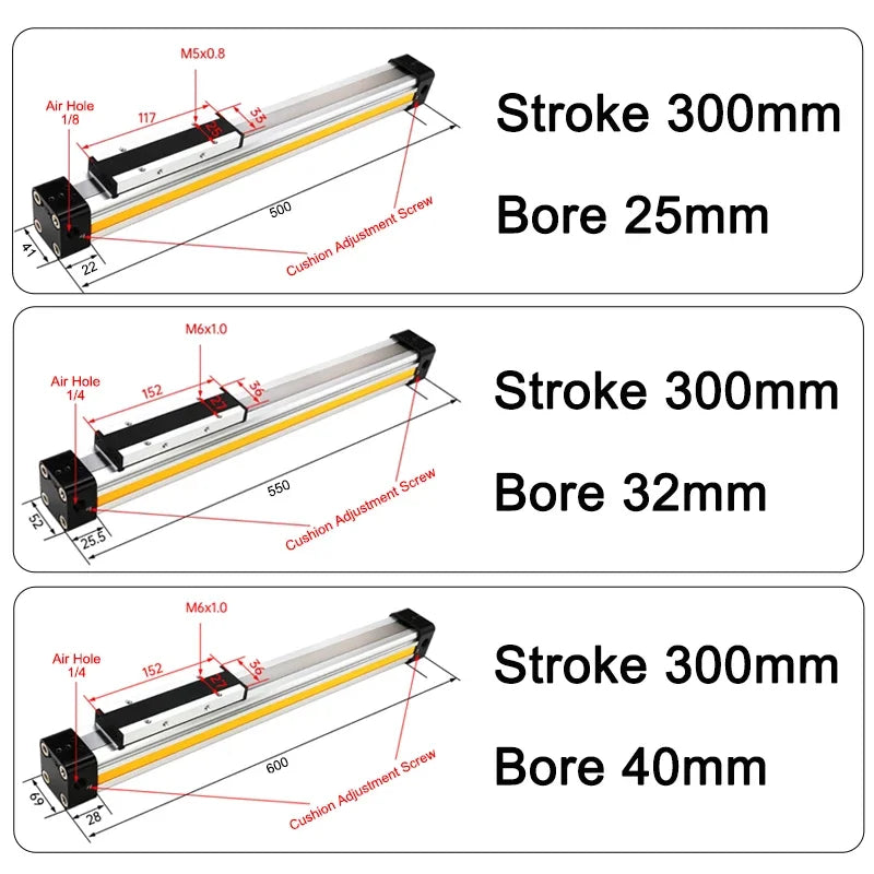 OSP Pneumatic Air Cylinder Bore 25/32/40mm Mechanically Jointed Double Acting Rodless High Thrust OSP-25
