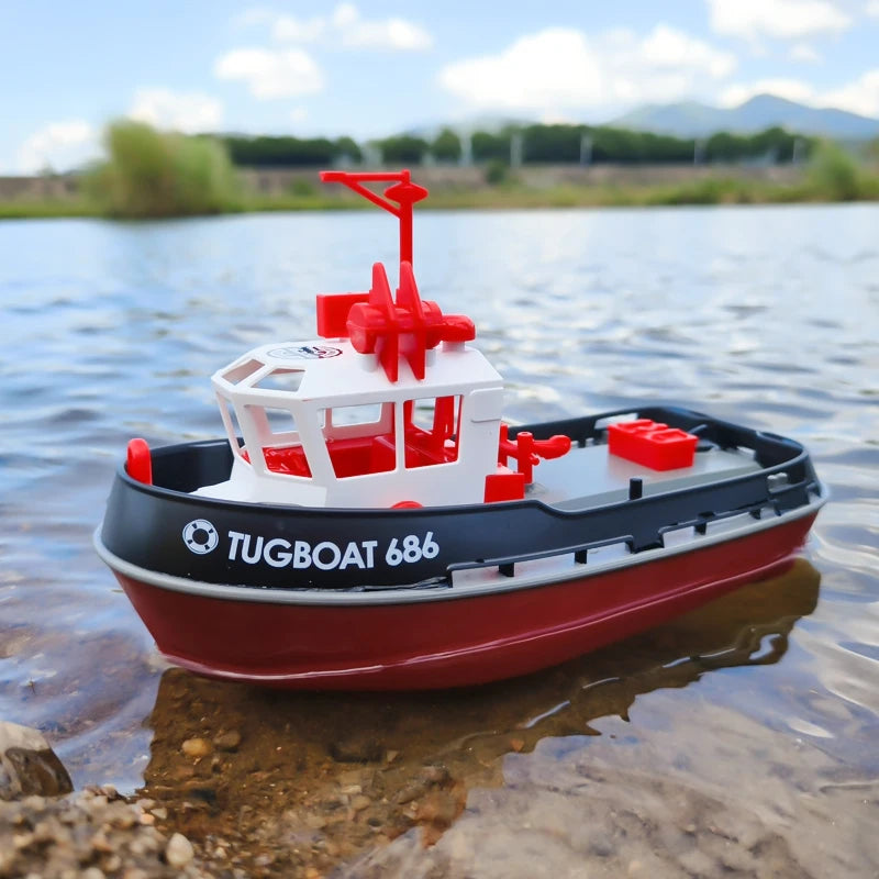 JIKEFUN 686 Rc Boat 2.4G 1/72 Powerful Dual Motor Long Range Wireless Electric Remote Control Tugboat Model Toys for Boys Gift