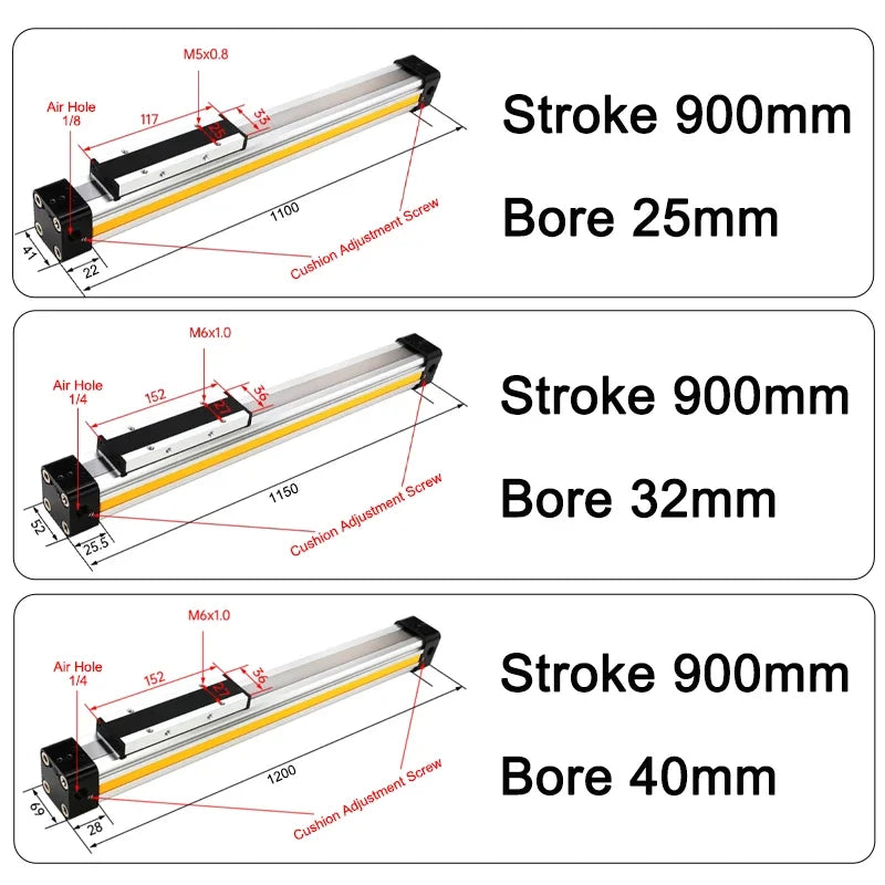 OSP Pneumatic Air Cylinder Bore 25/32/40mm Mechanically Jointed Double Acting Rodless High Thrust OSP-25