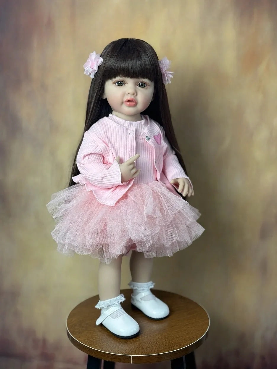 BZDOLL 55CM 22Inch Can Stand Reborn Baby Lifelike Girl Doll Full Soft Silicone Body Princess Toddler Bebe Birthday Gift