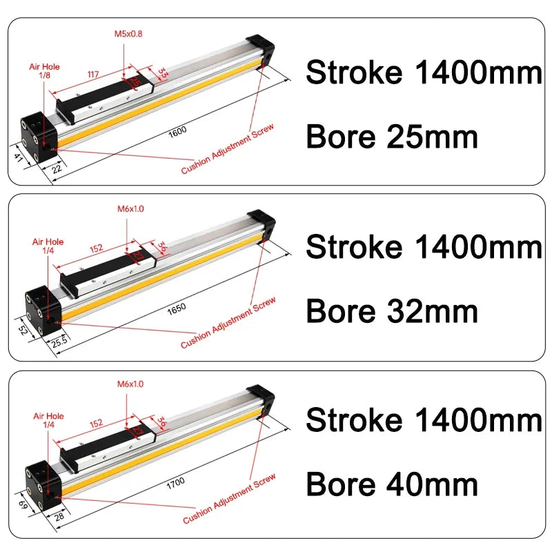 OSP Pneumatic Air Cylinder Bore 25/32/40mm Mechanically Jointed Double Acting Rodless High Thrust OSP-25