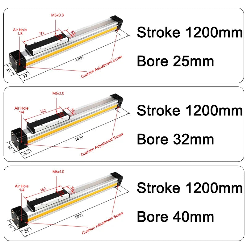 OSP Pneumatic Air Cylinder Bore 25/32/40mm Mechanically Jointed Double Acting Rodless High Thrust OSP-25