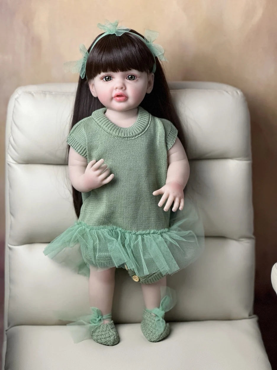 BZDOLL 55CM 22Inch Can Stand Reborn Baby Lifelike Girl Doll Full Soft Silicone Body Princess Toddler Bebe Birthday Gift