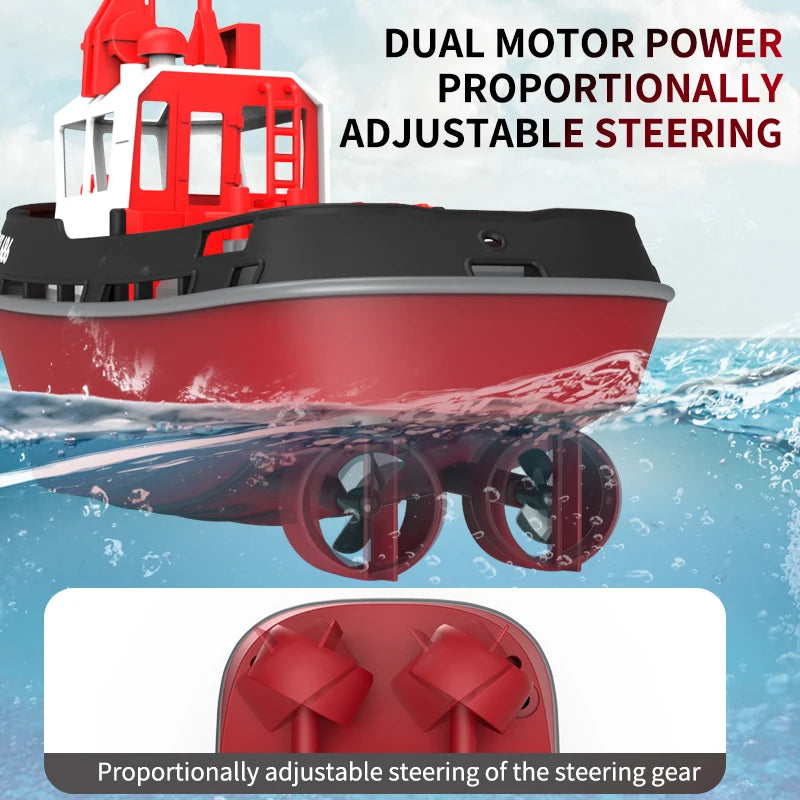 JIKEFUN 686 Rc Boat 2.4G 1/72 Powerful Dual Motor Long Range Wireless Electric Remote Control Tugboat Model Toys for Boys Gift