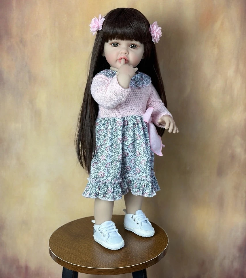 BZDOLL 55CM 22Inch Can Stand Reborn Baby Lifelike Girl Doll Full Soft Silicone Body Princess Toddler Bebe Birthday Gift