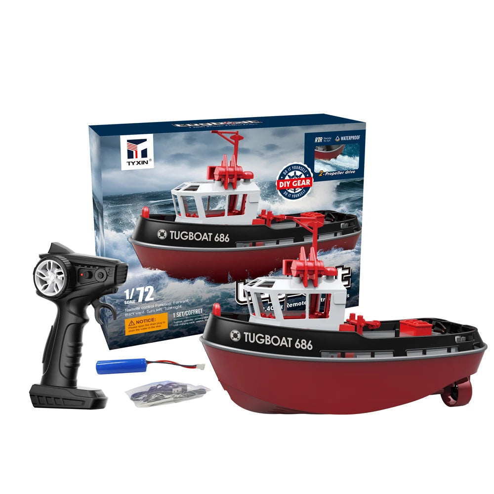 JIKEFUN 686 Rc Boat 2.4G 1/72 Powerful Dual Motor Long Range Wireless Electric Remote Control Tugboat Model Toys for Boys Gift