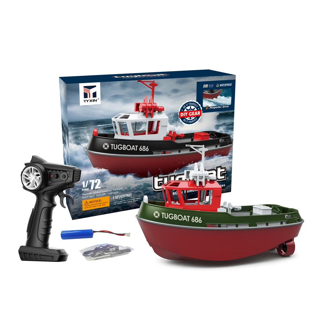 JIKEFUN 686 Rc Boat 2.4G 1/72 Powerful Dual Motor Long Range Wireless Electric Remote Control Tugboat Model Toys for Boys Gift