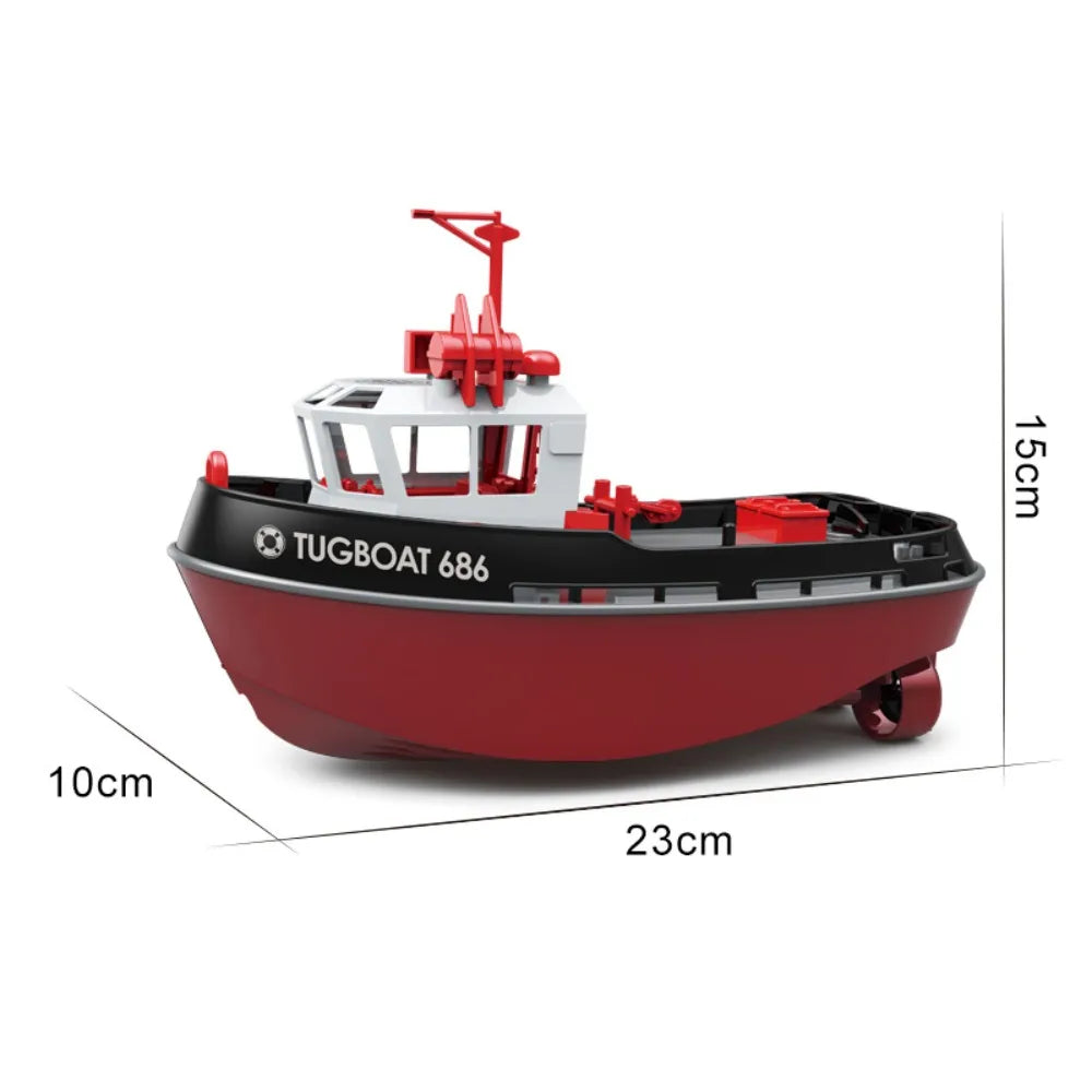 JIKEFUN 686 Rc Boat 2.4G 1/72 Powerful Dual Motor Long Range Wireless Electric Remote Control Tugboat Model Toys for Boys Gift
