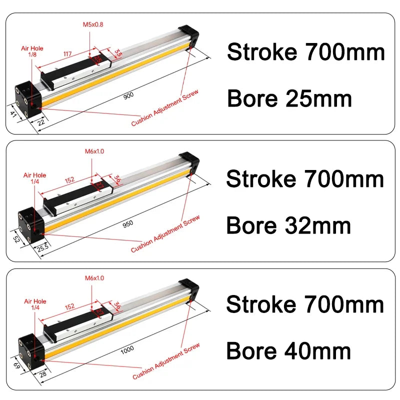 OSP Pneumatic Air Cylinder Bore 25/32/40mm Mechanically Jointed Double Acting Rodless High Thrust OSP-25