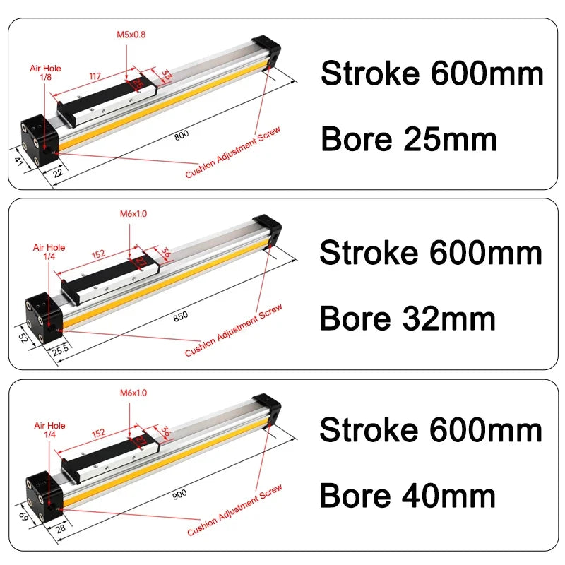 OSP Pneumatic Air Cylinder Bore 25/32/40mm Mechanically Jointed Double Acting Rodless High Thrust OSP-25