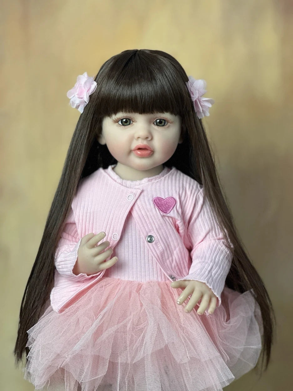 BZDOLL 55CM 22Inch Can Stand Reborn Baby Lifelike Girl Doll Full Soft Silicone Body Princess Toddler Bebe Birthday Gift