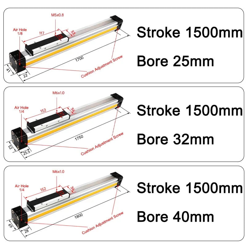 OSP Pneumatic Air Cylinder Bore 25/32/40mm Mechanically Jointed Double Acting Rodless High Thrust OSP-25